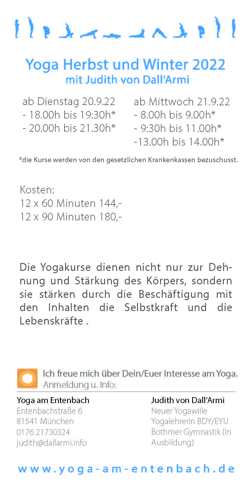 Yoga am Entenbach, München, Kurse Herbst / Winter 2022